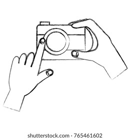hands with photographic camera isolated icon