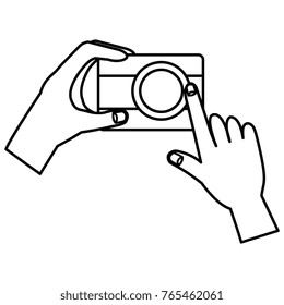 hands with photographic camera isolated icon