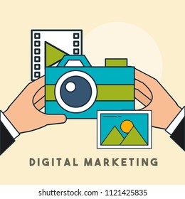 hands photographic camera and video digital marketing