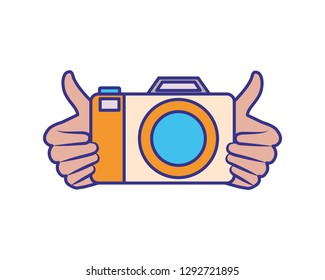 hands with photography objects isolated icon