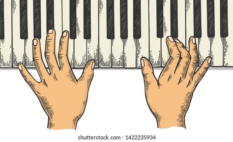 Hands Piano Keys Color Sketch Engraving Stock Vector (Royalty Free ...