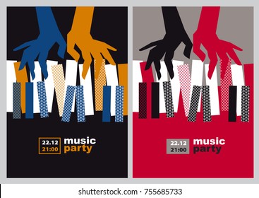 hands and piano keys vector illustration. modern concept jazz concert poster