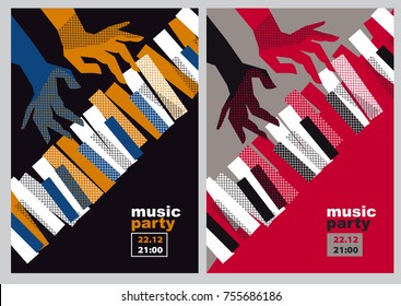 ilustración vectorial de las manos y las teclas de piano. póster moderno de conciertos de jazz