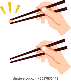Hands picking up beans with chopsticks