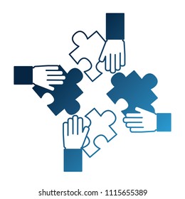 hands with pieces puzzles connected teamwork