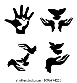 hands with pigeon icons set
