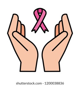 hands with pink ribbon breast cancer