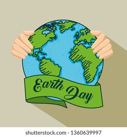 hands with planet and hands to earth day