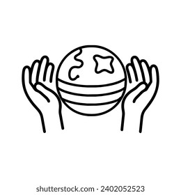 Hände mit Planet Erde einzeln Symbol Vektorgrafik. Earth Day.