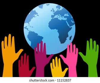 Hands up for the planet Earth vector illustration