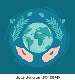 caricatura de apoyo de manos con planeta