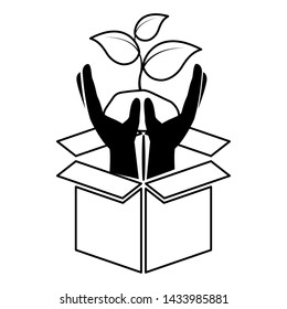 hands plant cardboard box eco friendly environment vector illustration
