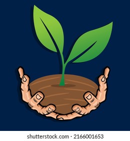 Manos con la planta y salvar la naturaleza