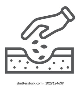 Hands planting seeds line icon, farming and agriculture, seeding sign vector graphics, a linear pattern on a white background, eps 10.