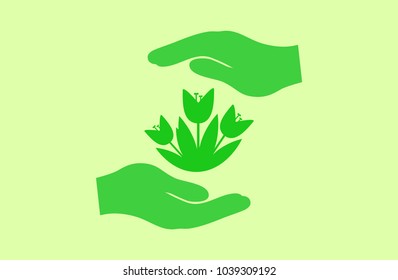 hands, plants, ecology, flowers, icon, illustration