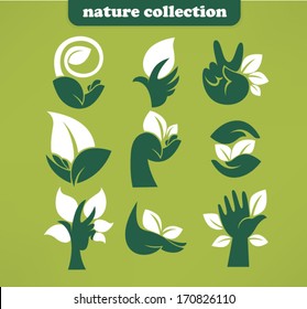 hands and plants, vector collection in flat style