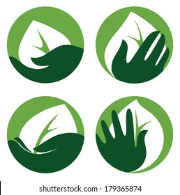 hands and plants, vector collection in flat style
