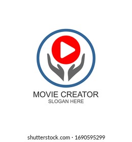 

Hands and play icon technology logo design