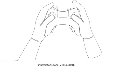 Hands play online games with play station. Online gaming one-line drawing