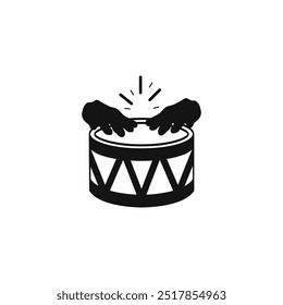 Hands playing the drum vector icon. Set of hand drums. Folk instruments percussion vector. Acoustic drummer. Black drum stylish vector icon.