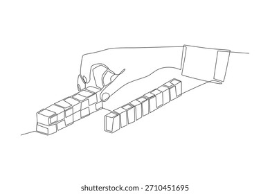 Hands playing majiang. Majiang in china concept one-line drawing