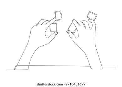 Hands playing majiang. Majiang in china concept one-line drawing