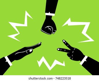 Hands playing paper rock scissors.