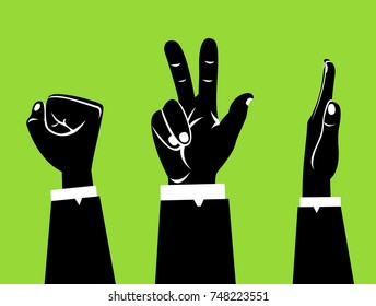 Hands playing paper rock scissors. 