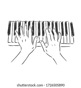 hands playing the piano vector sketch illustration