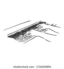 hands playing the piano vector sketch illustration