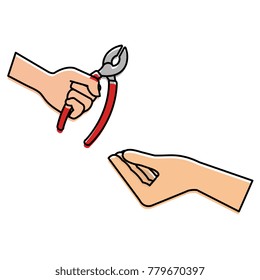 hands with pliers tool isolated icon