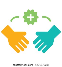Hands with plus icon in element vector illustration in flat color design