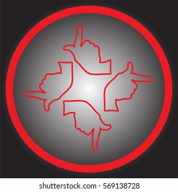 The hands point  left, right , up and down