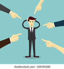 Hands pointing to blame businessman, business vector illustration
