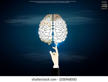Hands pointing -  Brain -  idea and concept   illustration  Background.