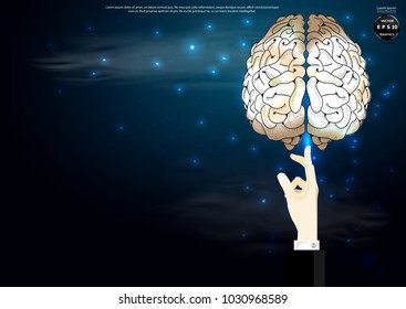 Hands pointing -  Brain -  idea and concept   illustration  Background.