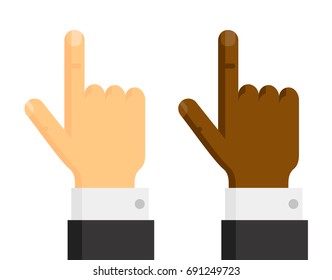 Hands With Pointing Finger Up With Black Suit Sleeve, Vector Illustration Isolated On White Background