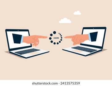Hands pointing finger, with loading icon. Modern vector illustration in flat style