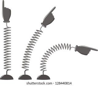 Hands with pointing finger on springs. Vector illustration