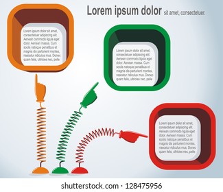 Hands with pointing finger on springs and place for your text. Vector illustration
