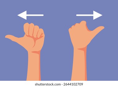 
Hands Pointing to Left and Right Vector Cartoon Illustration. Person indicates where to go in both directions

