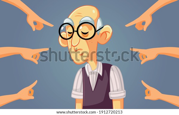 Hands\
Pointing to a Sad Senior Man. Elderly person being refused\
re-employment based on age\
discrimination\
