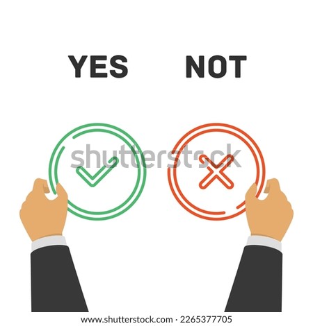 Hands pointing vote yes or no sign. Yes or no buttons.