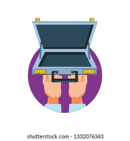 hands with portfolio open isolated icon