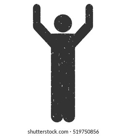 Hands Up Pose grainy textured gray icon for overlay watermark stamps. Flat symbol with dirty texture. Dotted vector ink rubber seal stamp with grunge design on a white background.