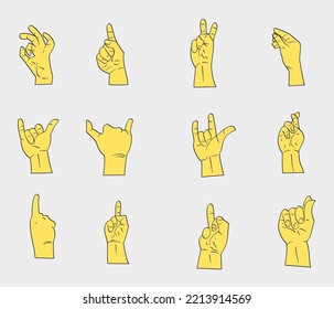 Hands poses. Cartoon human palms and wrist vector set. Communication or talking with emoji for messenger