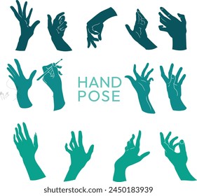 Hands poses. Female hand holding and pointing, hand drawing, Hand Pose vectors, various hand poses 