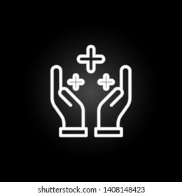 hands, positive, plus, add neon icon. Elements of positive thinking set. Simple icon for websites, web design, mobile app, info graphics