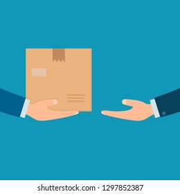 Hands with postal box. Delivery service concept. Vector illustration in flat design.