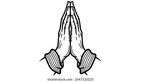 Mãos Em Oração Arte Preto E Branco Imagem Design Arte Digital Ilustração Desenho Simples